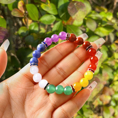 4mm / 6mm / 8mm / 12mm làm bằng tay tinh thể 7 Chakra vòng đeo tay Độ dài 18cm
