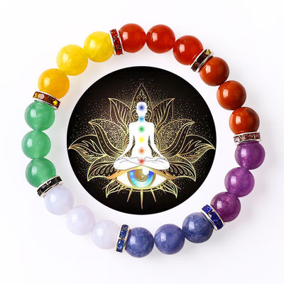 4mm / 6mm / 8mm / 12mm làm bằng tay tinh thể 7 Chakra vòng đeo tay Độ dài 18cm