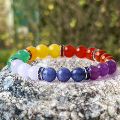 4mm / 6mm / 8mm / 12mm làm bằng tay tinh thể 7 Chakra vòng đeo tay Độ dài 18cm