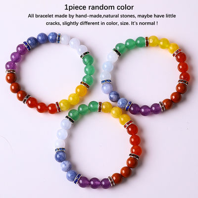 4mm / 6mm / 8mm / 12mm làm bằng tay tinh thể 7 Chakra vòng đeo tay Độ dài 18cm