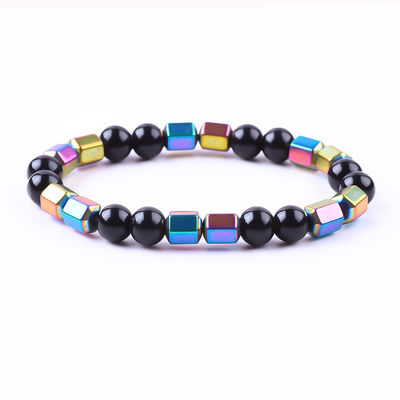 8mm tay làm tự nhiên đàn hồi đá tinh thể Obsidian Hematite Bead vòng tay