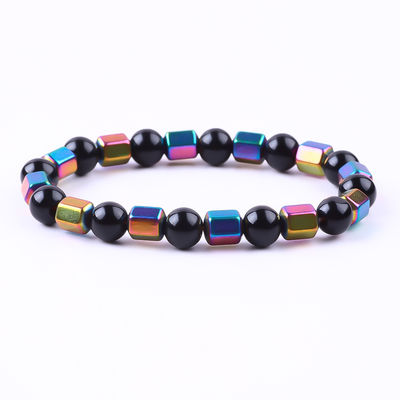 8mm tay làm tự nhiên đàn hồi đá tinh thể Obsidian Hematite Bead vòng tay