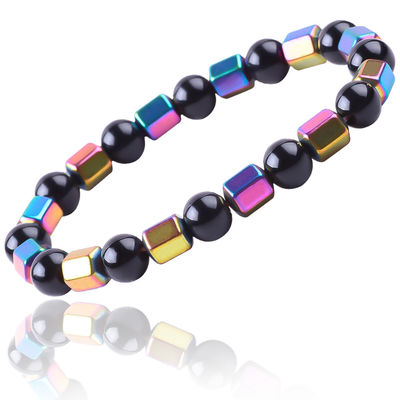 8mm tay làm tự nhiên đàn hồi đá tinh thể Obsidian Hematite Bead vòng tay