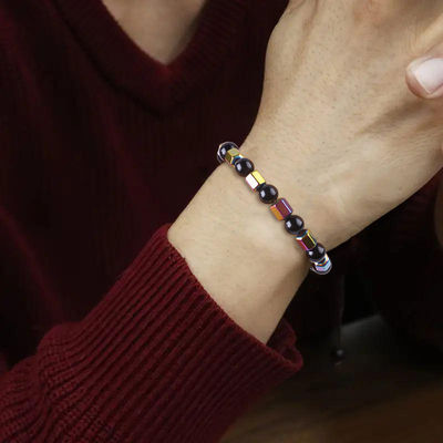 8mm tay làm tự nhiên đàn hồi đá tinh thể Obsidian Hematite Bead vòng tay