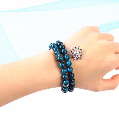 Tay làm đàn hồi tròn màu xanh lam mắt hổ đá đinh vòng tay kéo dài