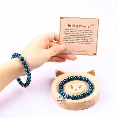 Tay làm đàn hồi tròn màu xanh lam mắt hổ đá đinh vòng tay kéo dài