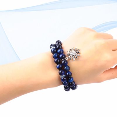 Elastic Round Dark Blue 8mm Tiger Eye Đá quý Vòng đeo tay Khỏe mạnh năng lượng