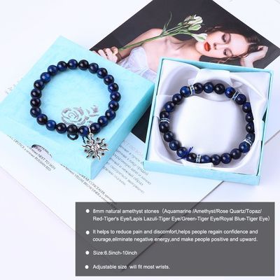 Elastic Round Dark Blue 8mm Tiger Eye Đá quý Vòng đeo tay Khỏe mạnh năng lượng