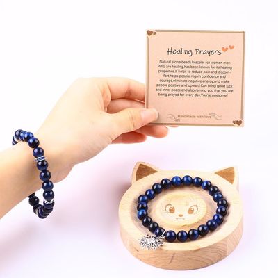 Elastic Round Dark Blue 8mm Tiger Eye Đá quý Vòng đeo tay Khỏe mạnh năng lượng
