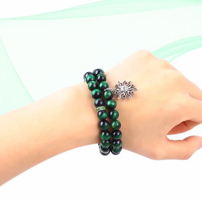 Tay làm vòng màu xanh lá cây10mm Tiger Eye Bead vòng đeo tay Crystal Healing