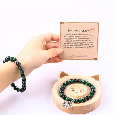 Tay làm vòng màu xanh lá cây10mm Tiger Eye Bead vòng đeo tay Crystal Healing