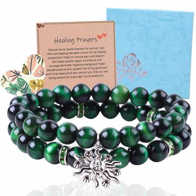 Tay làm vòng màu xanh lá cây10mm Tiger Eye Bead vòng đeo tay Crystal Healing