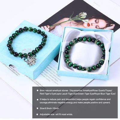 Tay làm vòng màu xanh lá cây10mm Tiger Eye Bead vòng đeo tay Crystal Healing