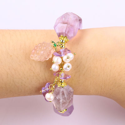 Vòng đeo tay Đá quý Đá đeo tay Đá đeo Amethyst Đá đeo tay Đá thiên nhiên Ngọc trai đồ trang sức cho bữa tiệc Đeo hàng ngày
