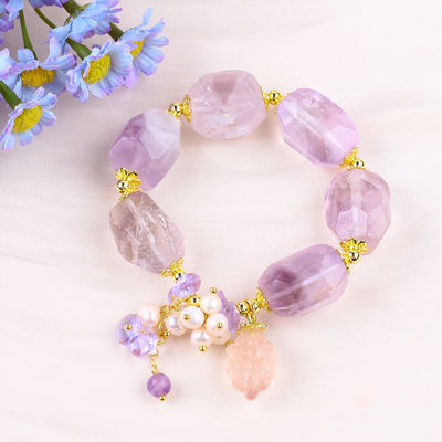 Vòng đeo tay Đá quý Đá đeo tay Đá đeo Amethyst Đá đeo tay Đá thiên nhiên Ngọc trai đồ trang sức cho bữa tiệc Đeo hàng ngày