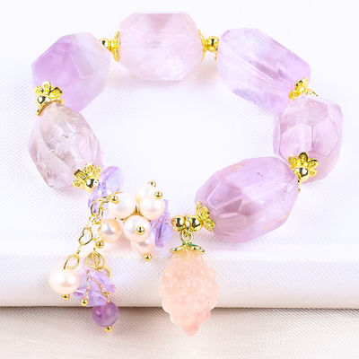 Vòng đeo tay Đá quý Đá đeo tay Đá đeo Amethyst Đá đeo tay Đá thiên nhiên Ngọc trai đồ trang sức cho bữa tiệc Đeo hàng ngày