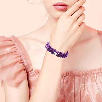 hình tròn màu tím đá quý Amethyst Bead vòng tay 4/6/8/10/12mm