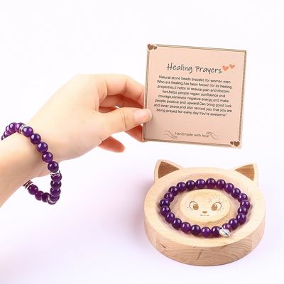 hình tròn màu tím đá quý Amethyst Bead vòng tay 4/6/8/10/12mm