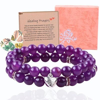 hình tròn màu tím đá quý Amethyst Bead vòng tay 4/6/8/10/12mm