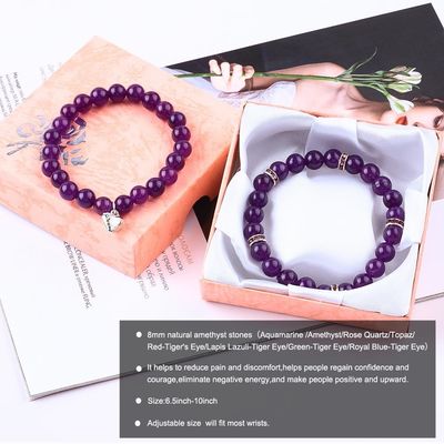 hình tròn màu tím đá quý Amethyst Bead vòng tay 4/6/8/10/12mm