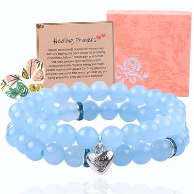 8mm Amethyst Blue Aquamarine đá quý vòng đeo tay Crystal Healing