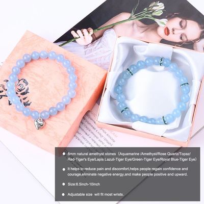 8mm Amethyst Blue Aquamarine đá quý vòng đeo tay Crystal Healing