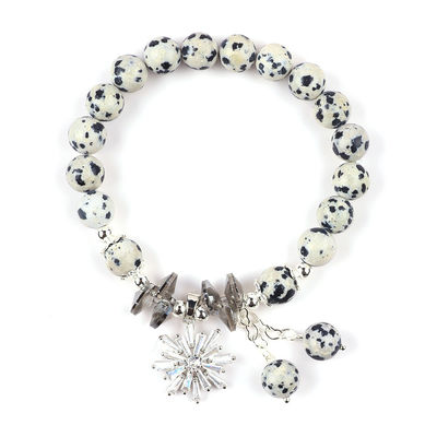 Đá ngọc 8mm tròn đam mê Jasper với bông tuyết vòng đeo tay đeo vòng đeo đeo đeo đeo đeo để tặng quà