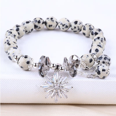 Đá ngọc 8mm tròn đam mê Jasper với bông tuyết vòng đeo tay đeo vòng đeo đeo đeo đeo đeo để tặng quà