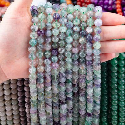 Đá quý tinh thể tự nhiên Fluorite vòng hạt cho làm đồ trang sức DIY