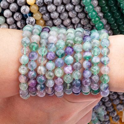 Đá quý tinh thể tự nhiên Fluorite vòng hạt cho làm đồ trang sức DIY