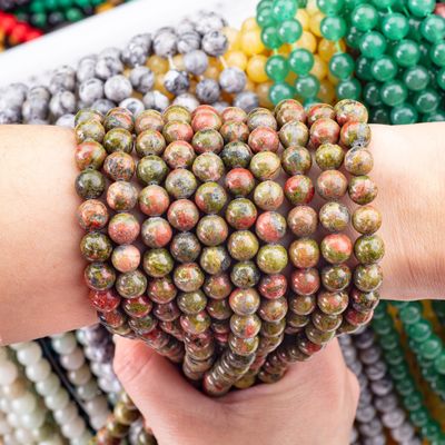 Unakite vòng hạt đá quý tinh thể tự nhiên khác nhau kích thước hạt lỏng sợi hạt để làm đồ trang sức DIY