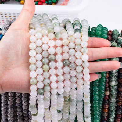 Tian Shan Green Jade Round Bead Natural Crystal Gemstone Bead Size khác nhau Loose Bead Strands để làm đồ trang sức DIY