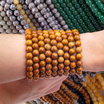 Vàng gỗ hạt hạt vòng hạt đá quý tinh thể tự nhiên gỗ Jasper lỏng hạt dây cho tự làm đồ trang sức