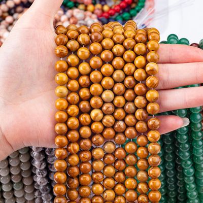 Vàng gỗ hạt hạt vòng hạt đá quý tinh thể tự nhiên gỗ Jasper lỏng hạt dây cho tự làm đồ trang sức