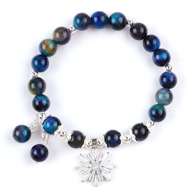 Đá quý tinh thể 8mm Rainbow Tiger Eye With Snowflake Charm Stretch Bracelet Cho quà tặng