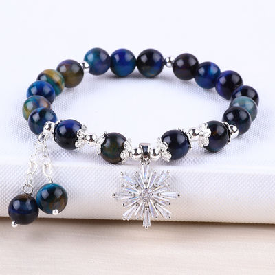 Đá quý tinh thể 8mm Rainbow Tiger Eye With Snowflake Charm Stretch Bracelet Cho quà tặng