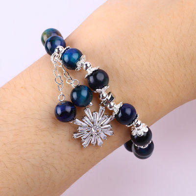 Đá quý tinh thể 8mm Rainbow Tiger Eye With Snowflake Charm Stretch Bracelet Cho quà tặng