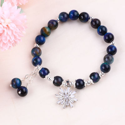 Đá quý tinh thể 8mm Rainbow Tiger Eye With Snowflake Charm Stretch Bracelet Cho quà tặng