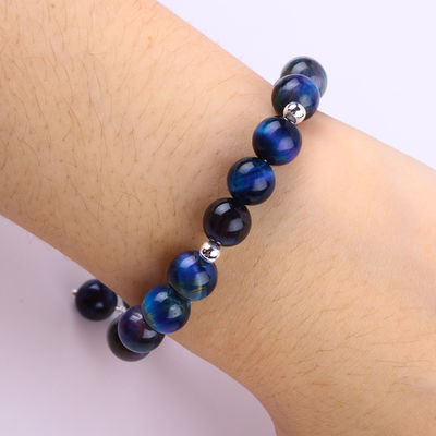 Đá quý tinh thể 8mm Rainbow Tiger Eye With Snowflake Charm Stretch Bracelet Cho quà tặng