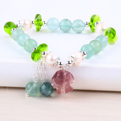 8MM Phân quý đá quý Fluorite với màu tím Melody chạm khắc kéo vòng tay cho quà tặng