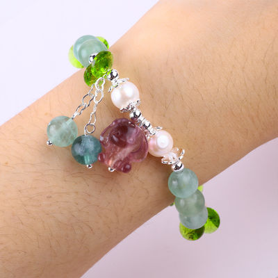 8MM Phân quý đá quý Fluorite với màu tím Melody chạm khắc kéo vòng tay cho quà tặng