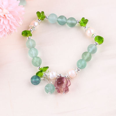 8MM Phân quý đá quý Fluorite với màu tím Melody chạm khắc kéo vòng tay cho quà tặng