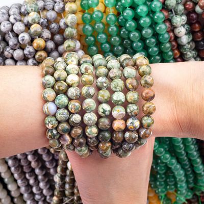 Kambaba Jasper Round Bead Natural Crystal Gemstone Loose Bead Strands để làm đồ trang sức DIY