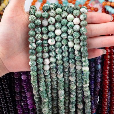 Blue Spotted Round Bead Natural Crystal Gemstone Loose Bead Strands để làm đồ trang sức DIY