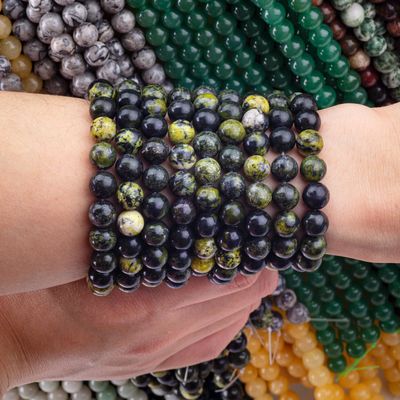 Serpentine Jade Round Bead Natural Crystal Gemstone Loose Bead Strands để làm đồ trang sức DIY