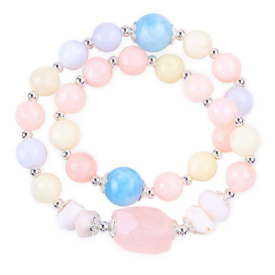 Morganite thủ công DIY 2 lớp tinh thể tự nhiên nhiều mặt vòng vòng đeo tay đeo vòng đeo tay đeo tay đeo tay