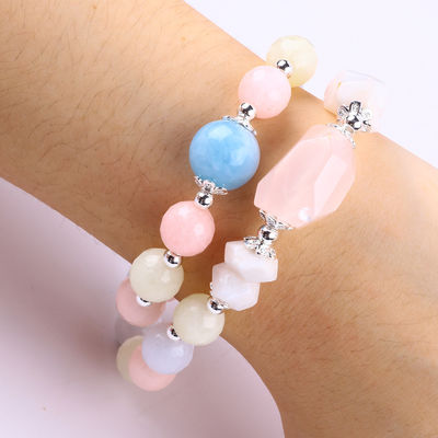 Morganite thủ công DIY 2 lớp tinh thể tự nhiên nhiều mặt vòng vòng đeo tay đeo vòng đeo tay đeo tay đeo tay