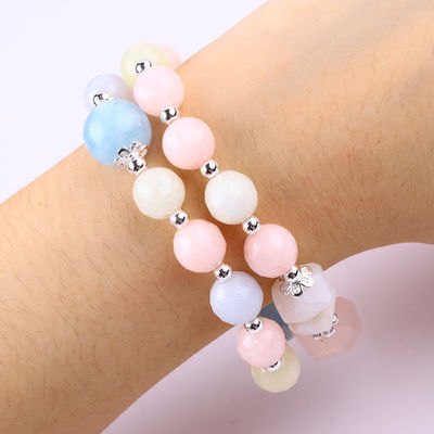 Morganite thủ công DIY 2 lớp tinh thể tự nhiên nhiều mặt vòng vòng đeo tay đeo vòng đeo tay đeo tay đeo tay