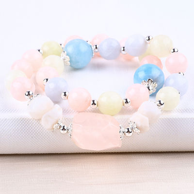 Morganite thủ công DIY 2 lớp tinh thể tự nhiên nhiều mặt vòng vòng đeo tay đeo vòng đeo tay đeo tay đeo tay