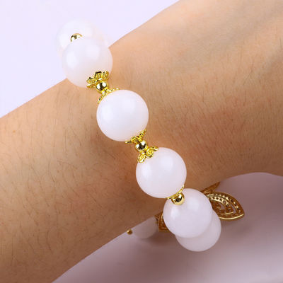 Natural White Agate 14MM Crystal Single Circle Hand String Butterfly Charm Bracelet Để tặng